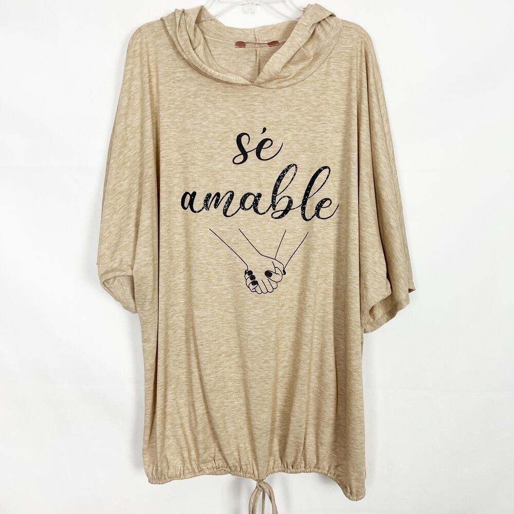 AMANA Womens Top 2X Relaxed Comfort Lounge Casual Stretch Minimalist Neutral